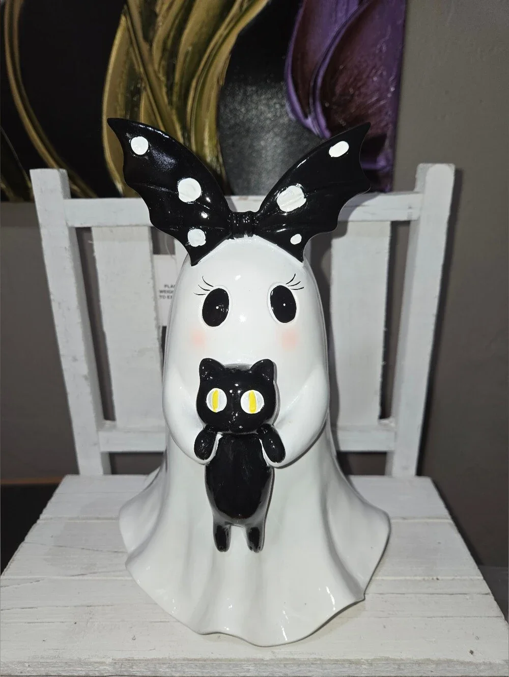 Ghost Girl Holding Cat In Black Polka Dot Bow